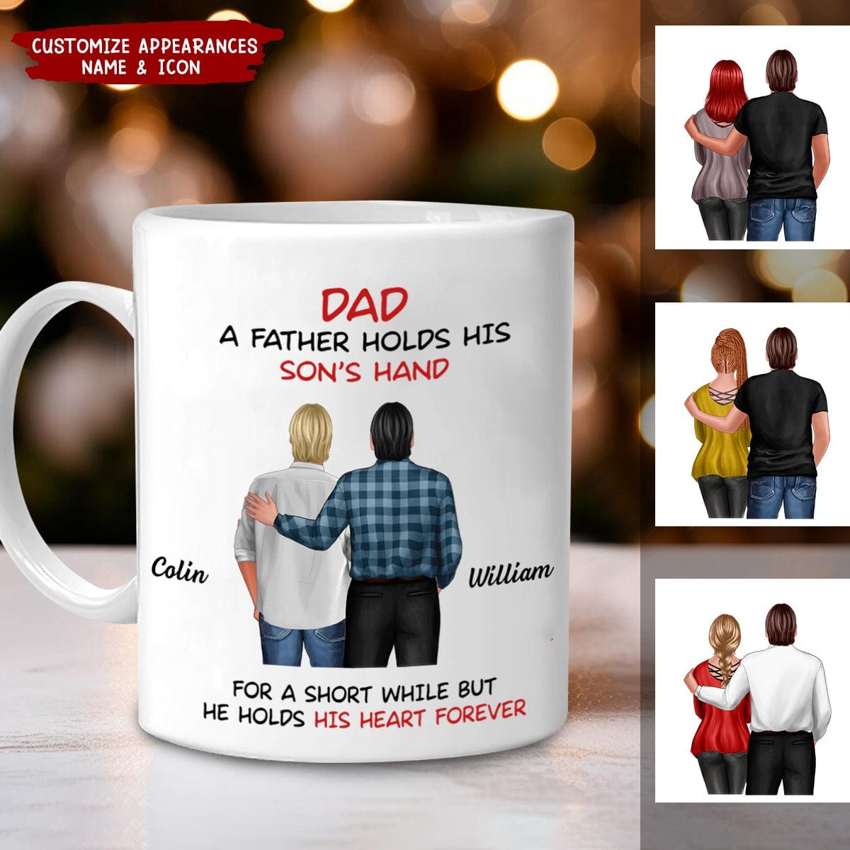 Father Daughter Son Standing Back View Personalized Mug