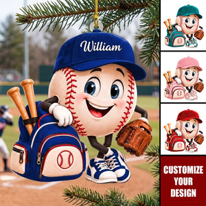 Personalized Baseball Mascot Ornament, Custom Name Baseball Player Christmas Ornament