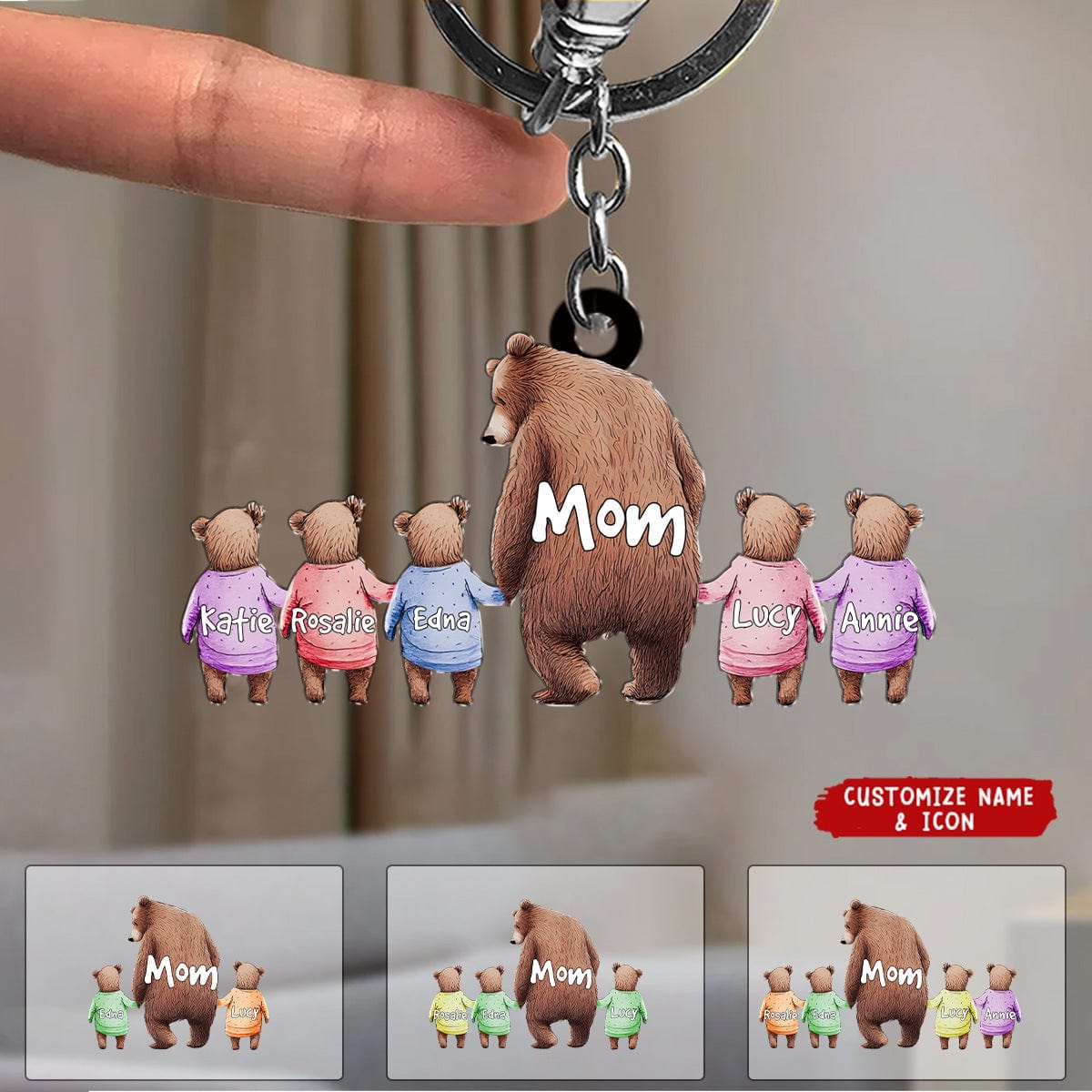 Bear Mom Grandma With Kids - Personalized Acylic Keychain