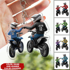 Dirt Bike Dad And Kid - Personalized Keychain, Gift For Dad