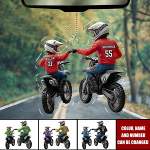 Dirt Bike Dad And Kid - Personalized Acrylic Ornament, Car Hanger, Gift For Dad