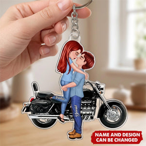 Kissing Doll Motorcycle Couple - Personalized Keychain