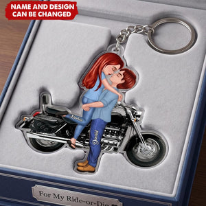 Kissing Doll Motorcycle Couple - Personalized Keychain