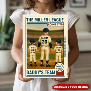 Family League Daddy's Team Dad Man & Kids Baseball Retro Personalized Poster