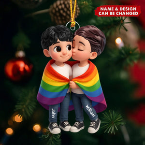 Pride Month LGBT Couple Love Is Love Personalized Acrylic Christmas Ornament
