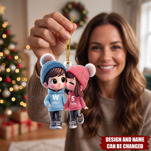Cute Cartoon Couple Walking Personalized Acrylic Christmas Ornament