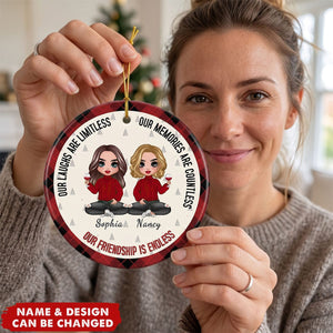 Doll Besties Christmas Checkered Pants Our Friendship Is Endless - Personalized Ceramic Ornament