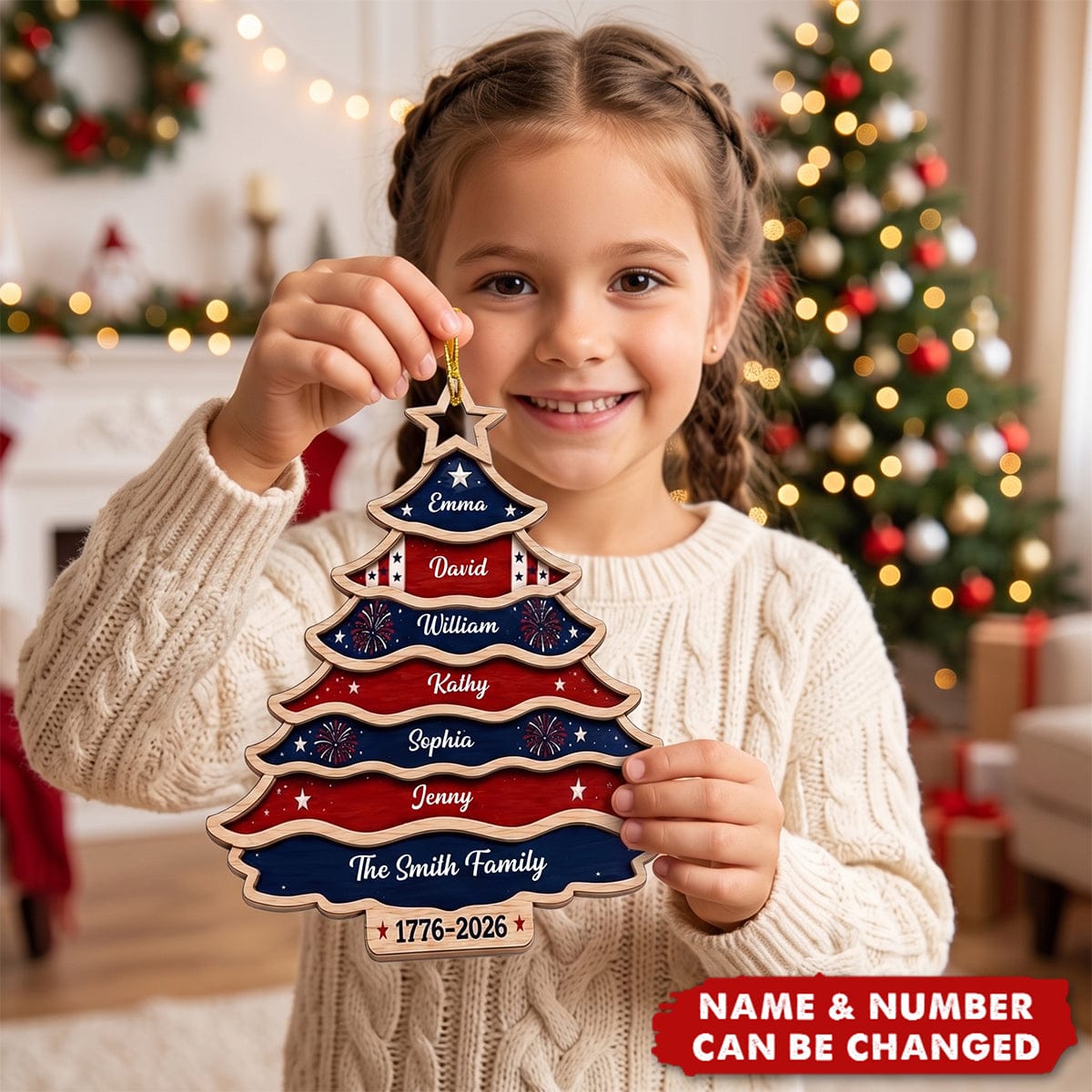 Custom Wooden Ornament - Personalized America 250th Anniversary Christmas Gifts For Family