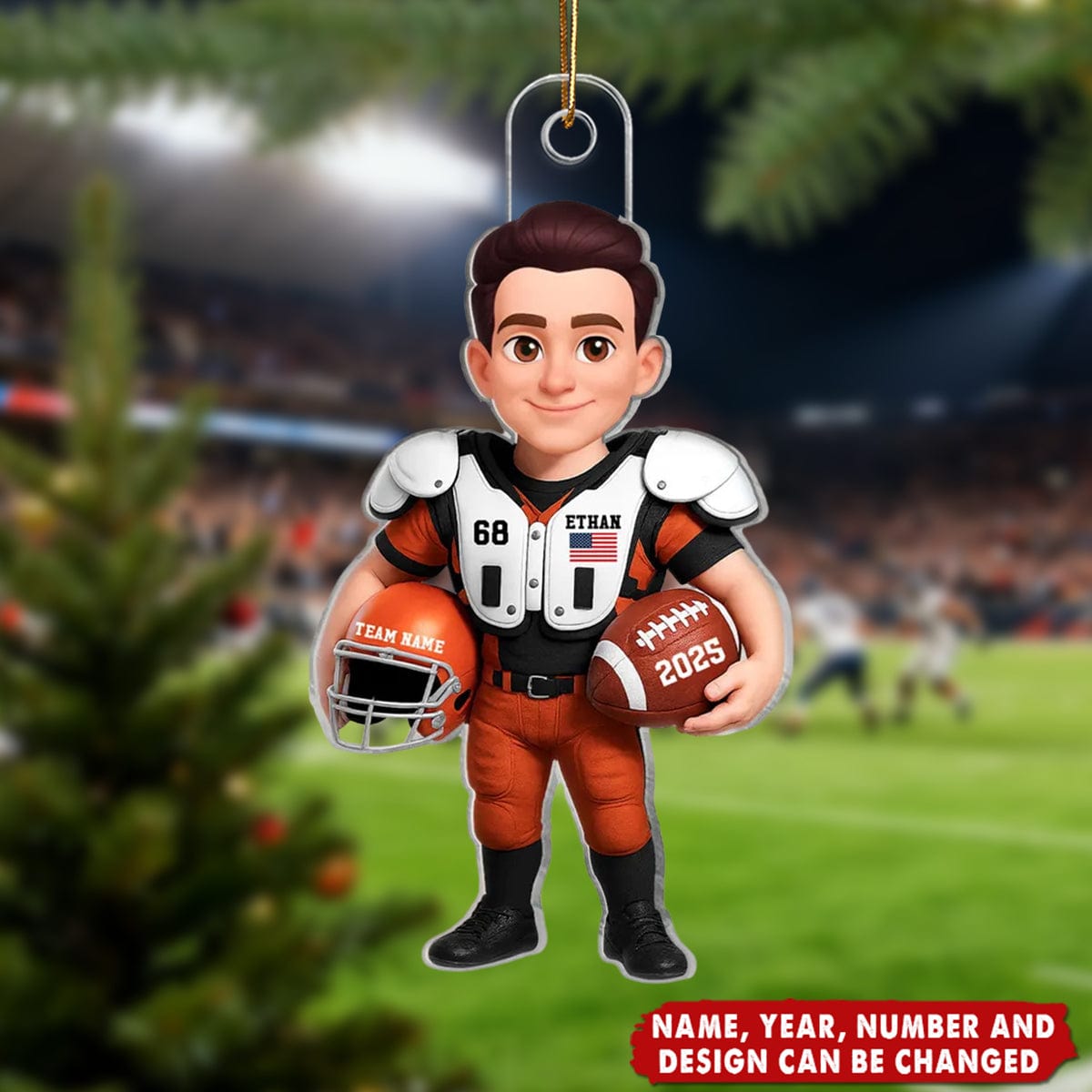 3D Effect Proud American Football Player - Personalized Christmas Acrylic Ornament