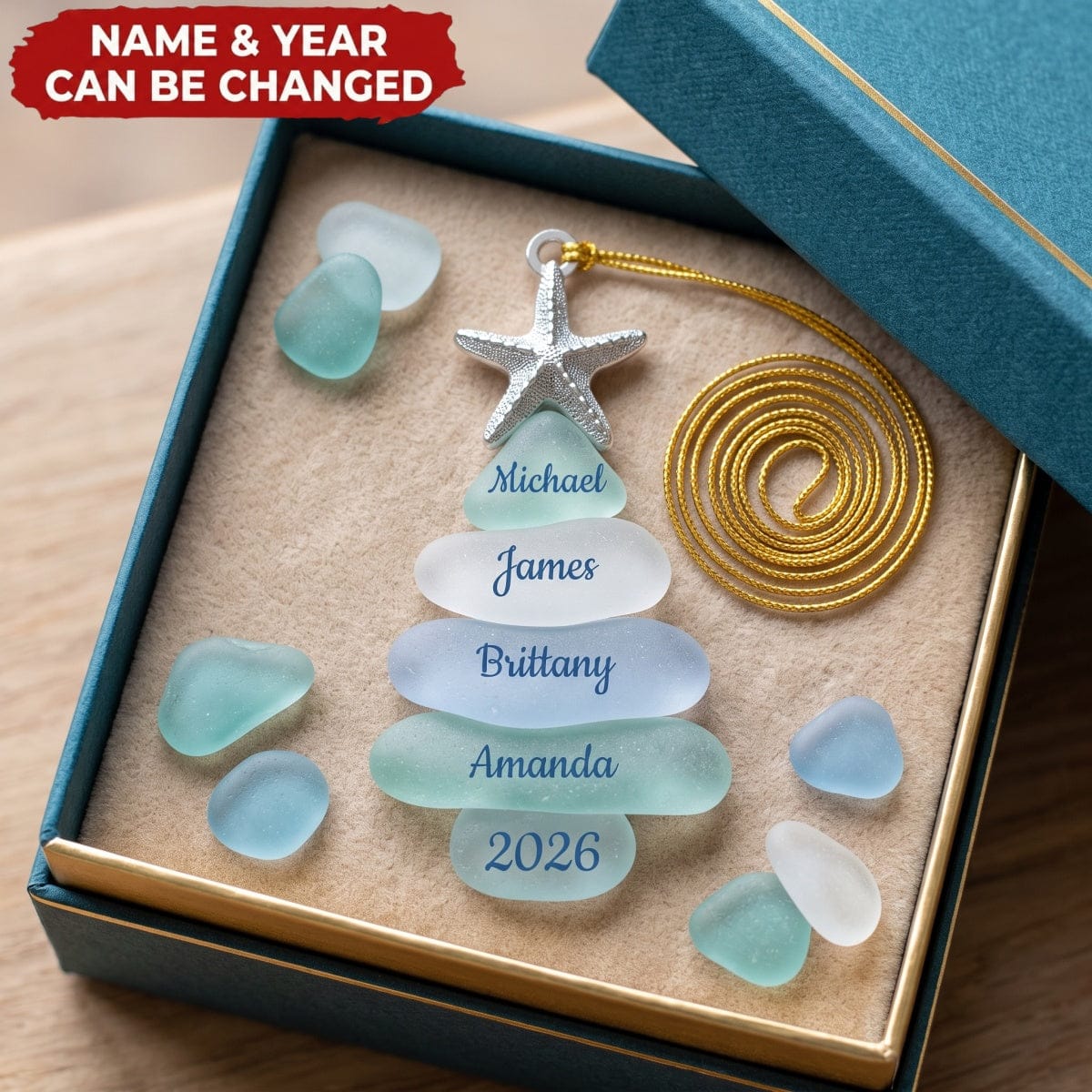 Sea Glass Tree - Personalized Acrylic Custom Shape Ornament, Gift For Coastal Family