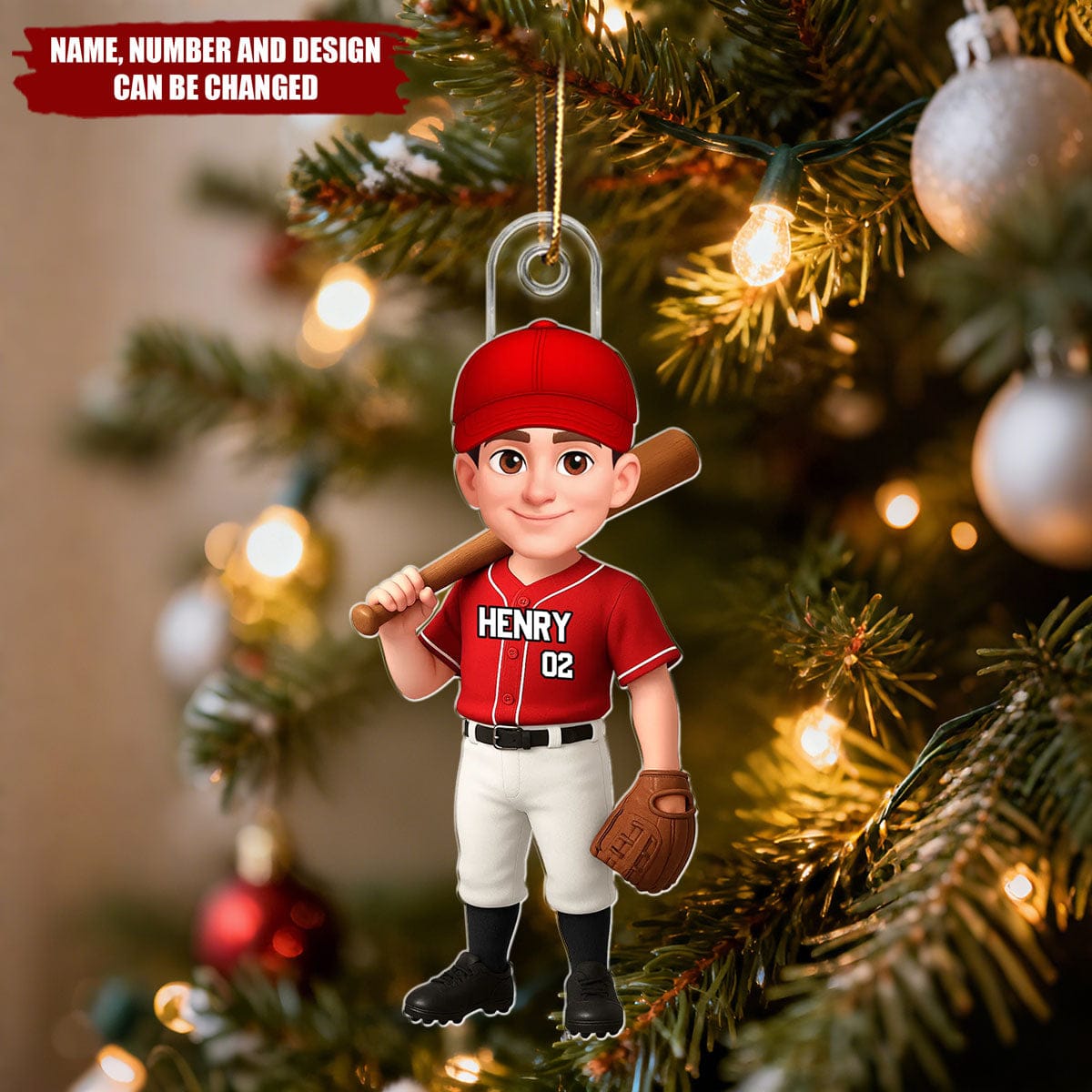 3D Effect Baseball Player - Personalized Christmas Acrylic Ornament
