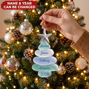 Sea Glass Tree - Personalized Acrylic Custom Shape Ornament, Gift For Coastal Family