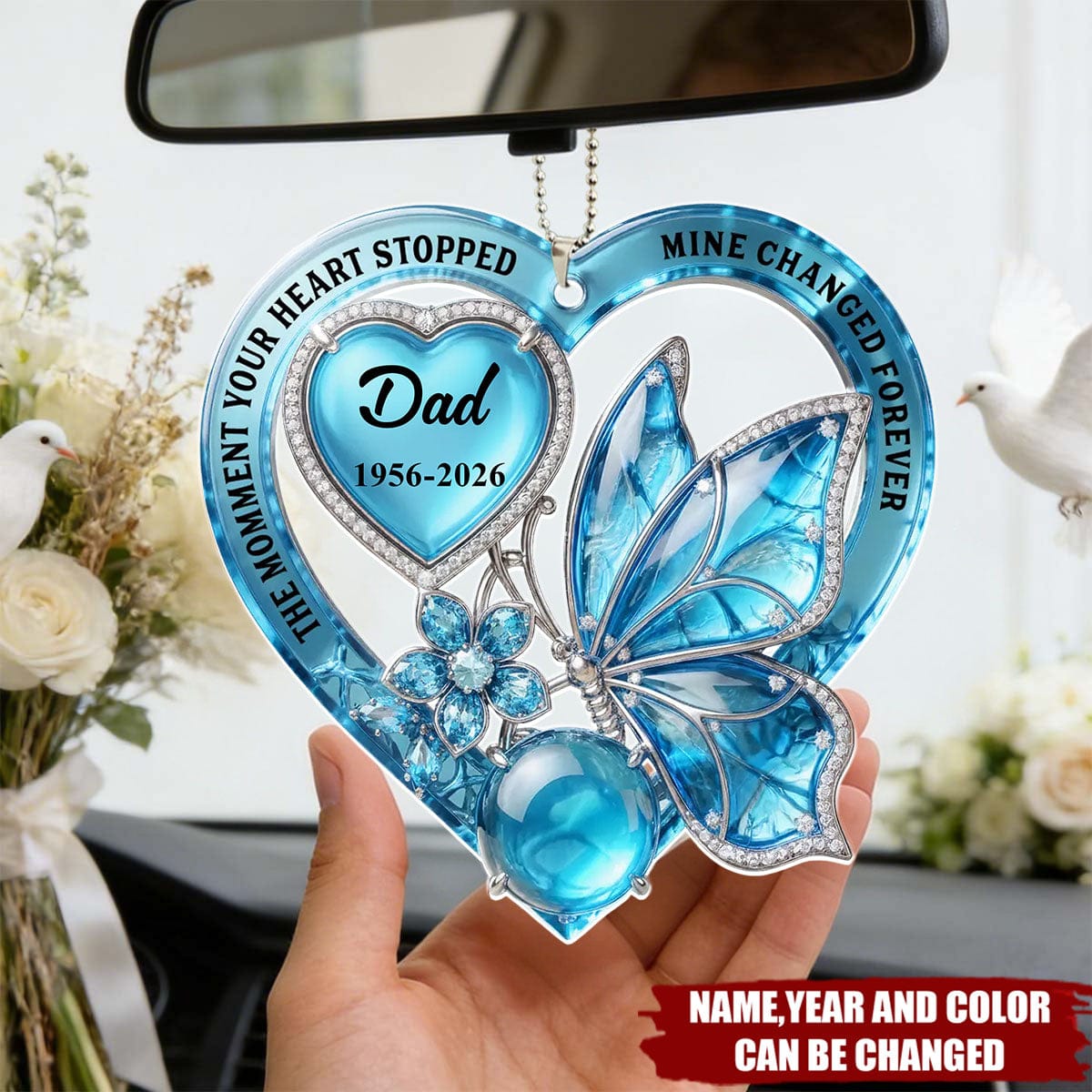 The Day You Left, My Heart Was Never The Same - Personalized Acrylic Car Hanger, Memorial Gift