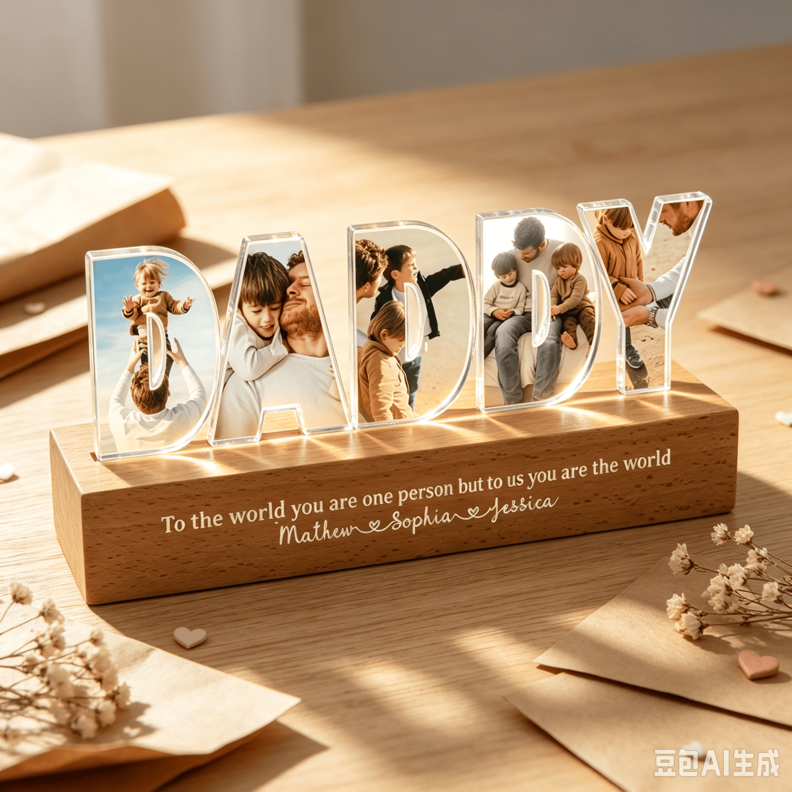 Daddy To Us You Are The World Photo Collage - Personalized LED Night Light