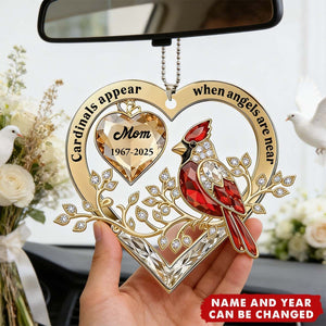 When Cardinals Visit, Angels Are Near - Personalized Acrylic Car Hanger, Memorial Gift