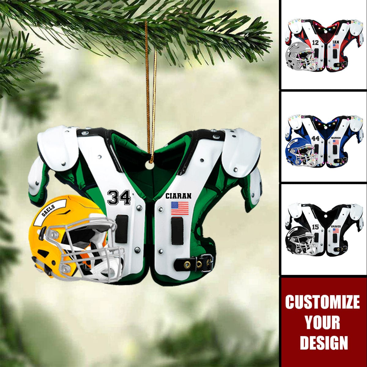 American Football Shoulder Pads and Helmet Personalized Ornament