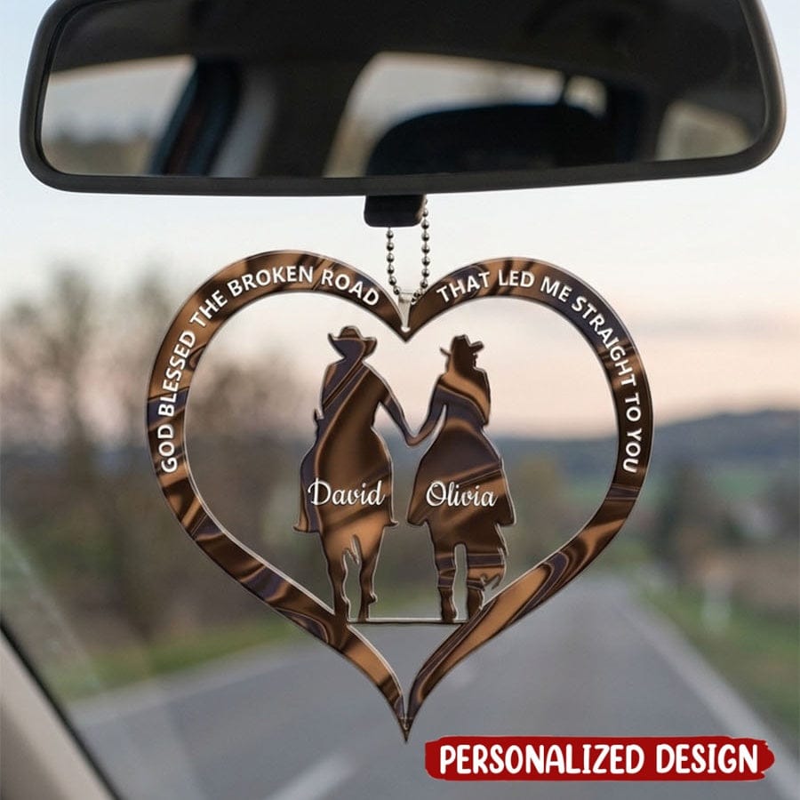 Cowboy and Cowgirl Holding Hands God Blessed Personalized Ornament