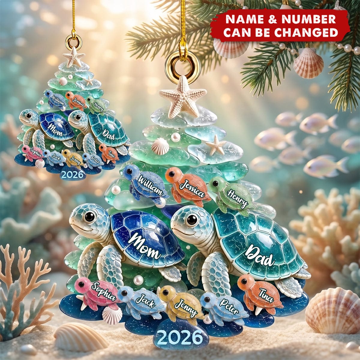 Turtle Family Christmas Ornament - Personalized Gifts For Family