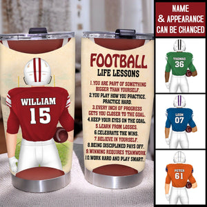 Football Life Lessons - Personalized Tumbler Cup - Birthday Gift For Football Player, Son, Grandson, Teammates