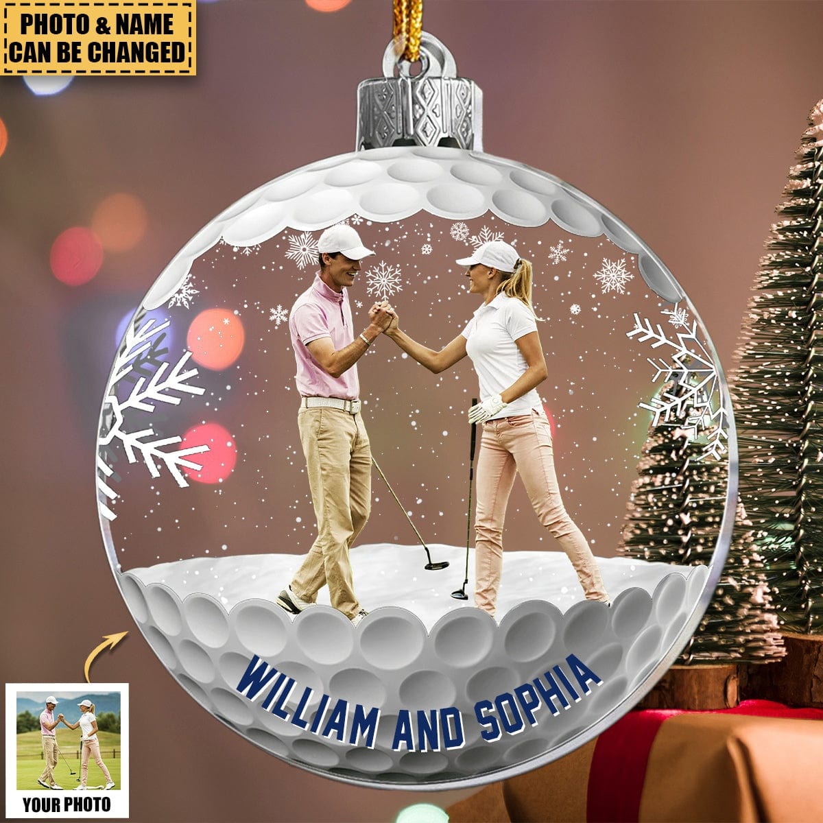 Golf Friends Christmas Globe - Personalized Acrylic Photo Ornament