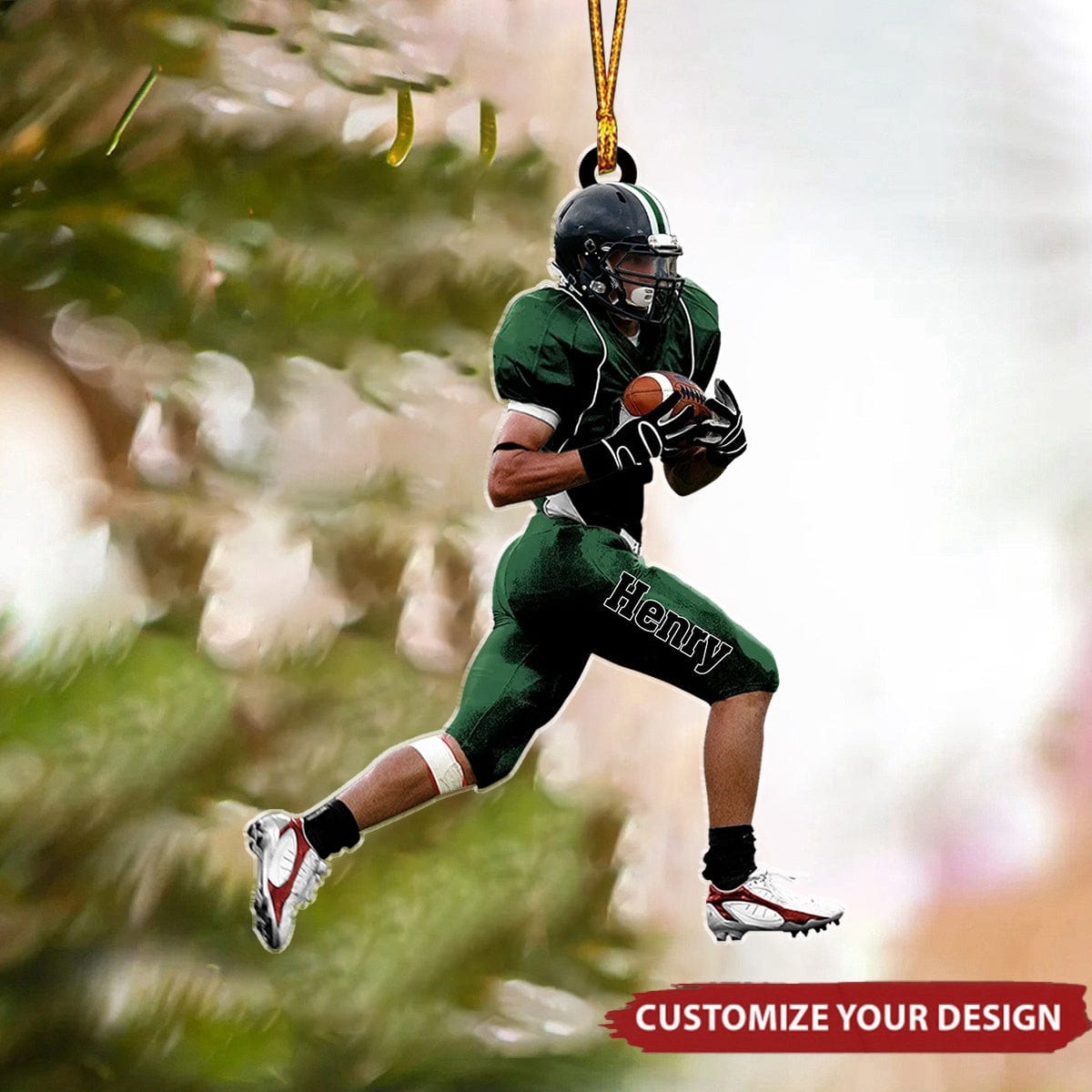American Football Player Runing Personalized Christmas Ornament