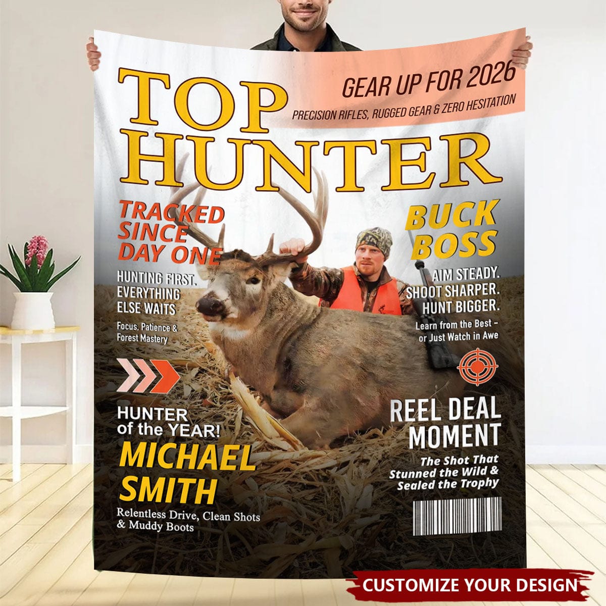 Custom Hunting Magazine Blanket, Personalized Hunting Gifts for Men