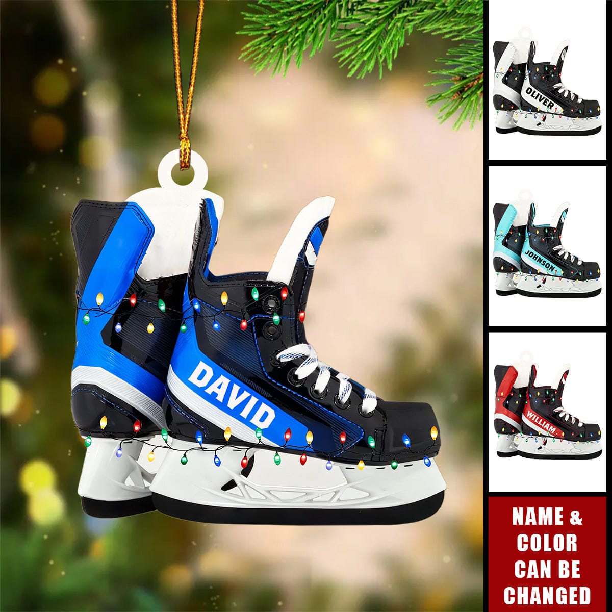 Personalized Ice Hockey Skates Custom Name Christmas Ornament