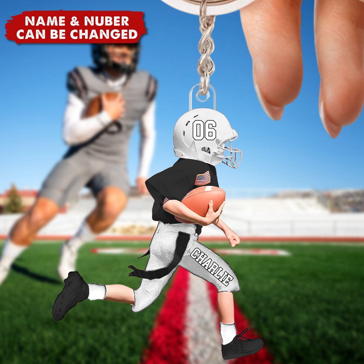Personalized American Football Kid Keychain, Gift for Son