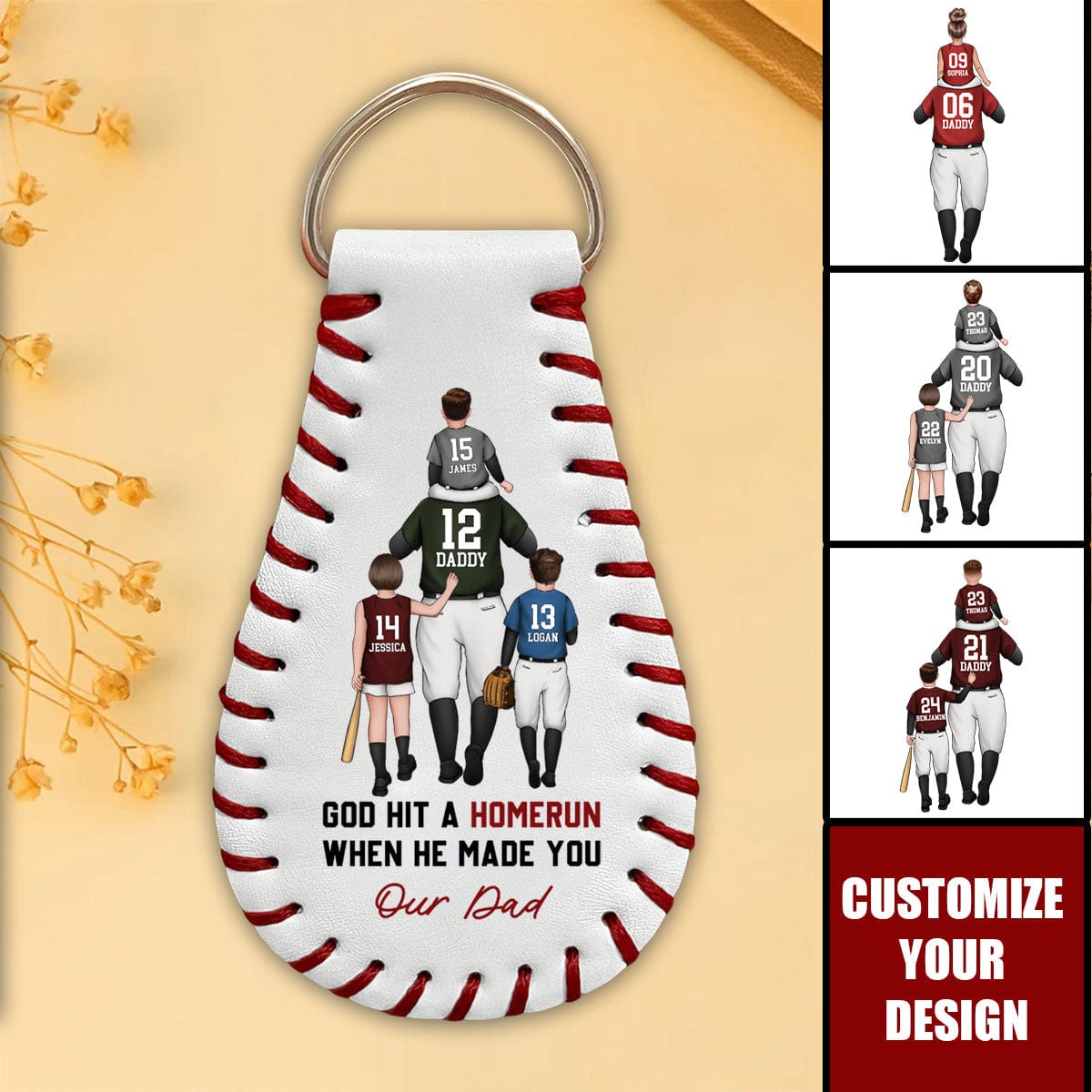 God Hit A Homerun When He Made You My Dad - Personalized Leather Baseball Keychain