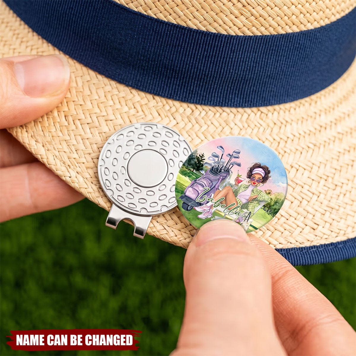 Personalized Cartoon Golf Woman Golf Ball Marker Magnetic Hat Clip with Name Birthday Christmas Gift for Golf Lover