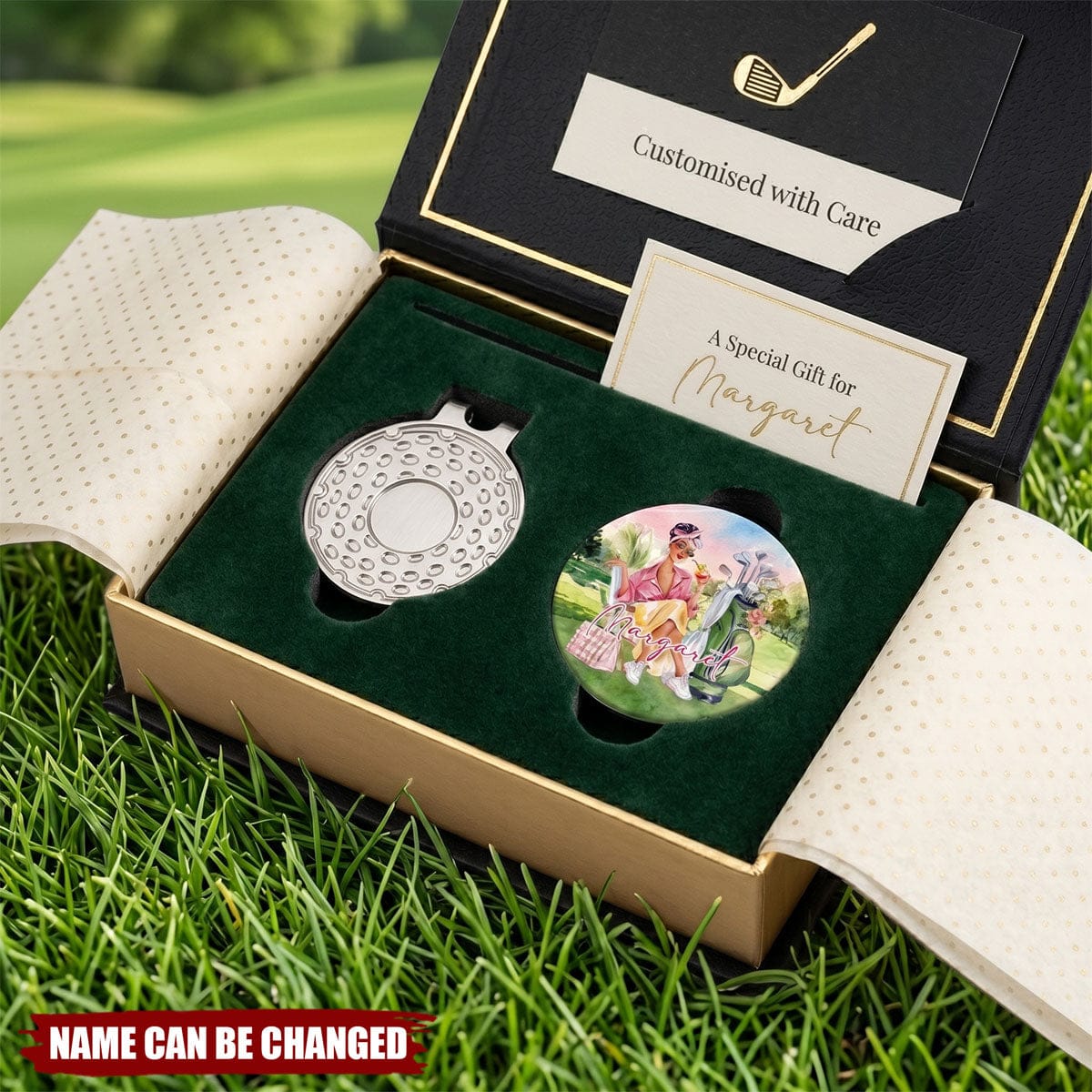 Personalized Cartoon Golf Woman Golf Ball Marker Magnetic Hat Clip with Name Birthday Christmas Gift for Golf Lover