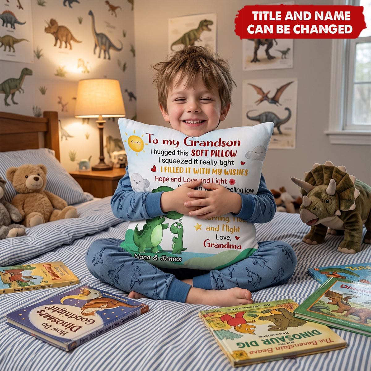 Personalized Dinosaur Grandson Hug This Pillow