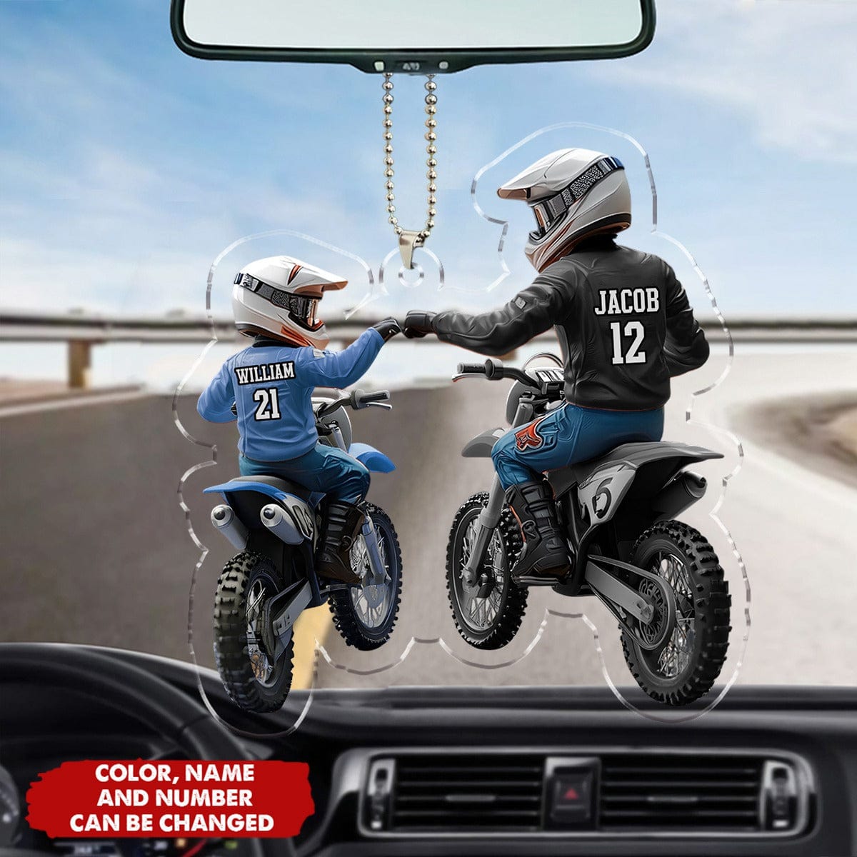 Dirt Bike Dad And Kid - Personalized Acrylic Ornament, Car Hanger,  Gift For Dad