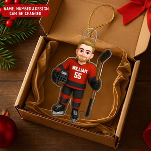 3D Effect Hockey Player - Personalized Christmas Acrylic Ornament