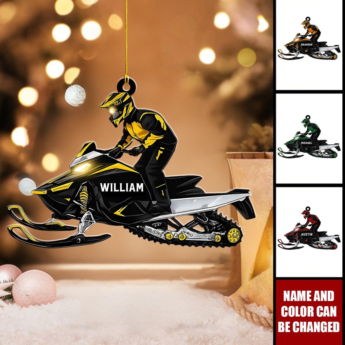 Snowmobile Rider - Personalized Christmas Acrylic Ornament