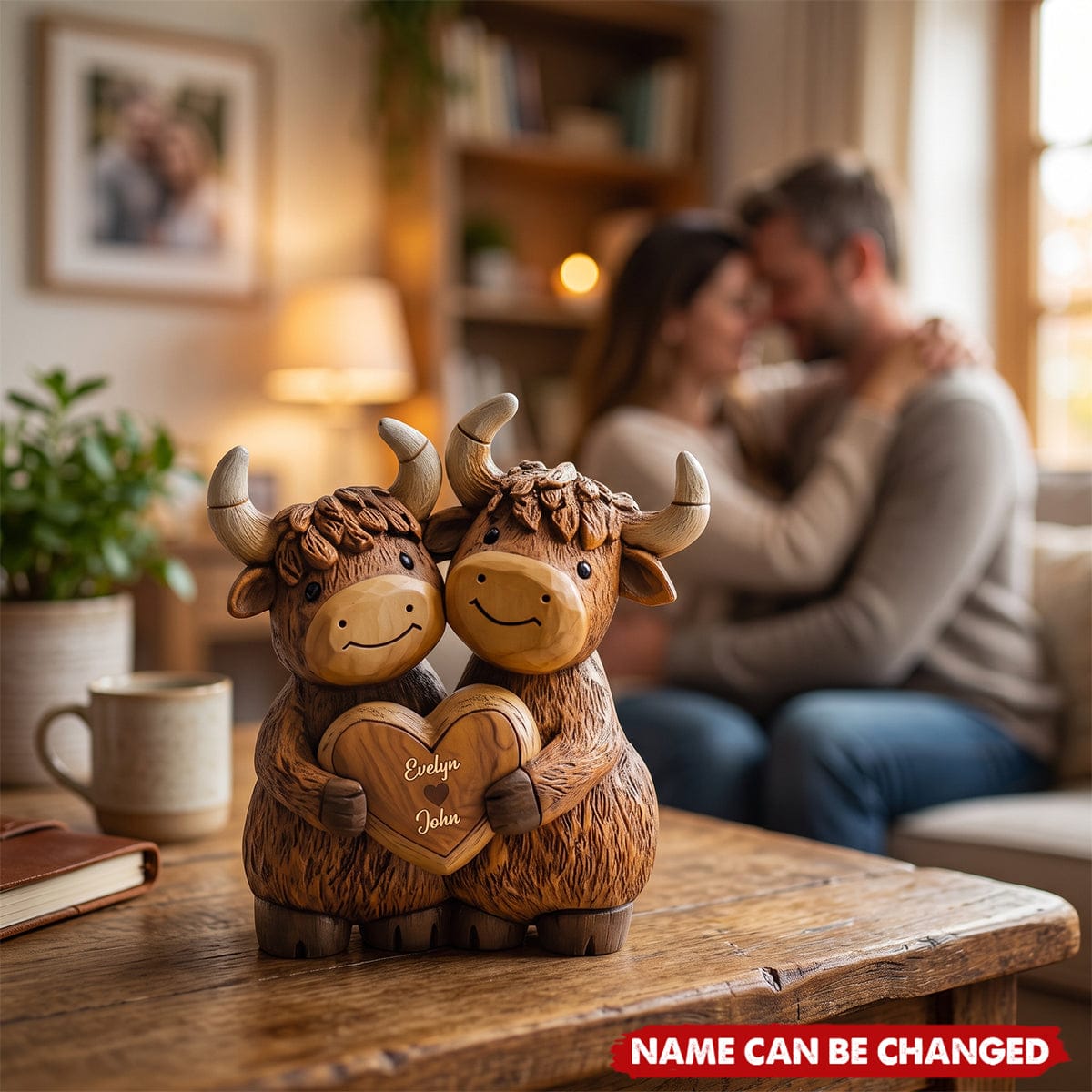 Cute Highland Cow Couple - Personalized Highland Cow Custom Shaped Acrylic Plaque