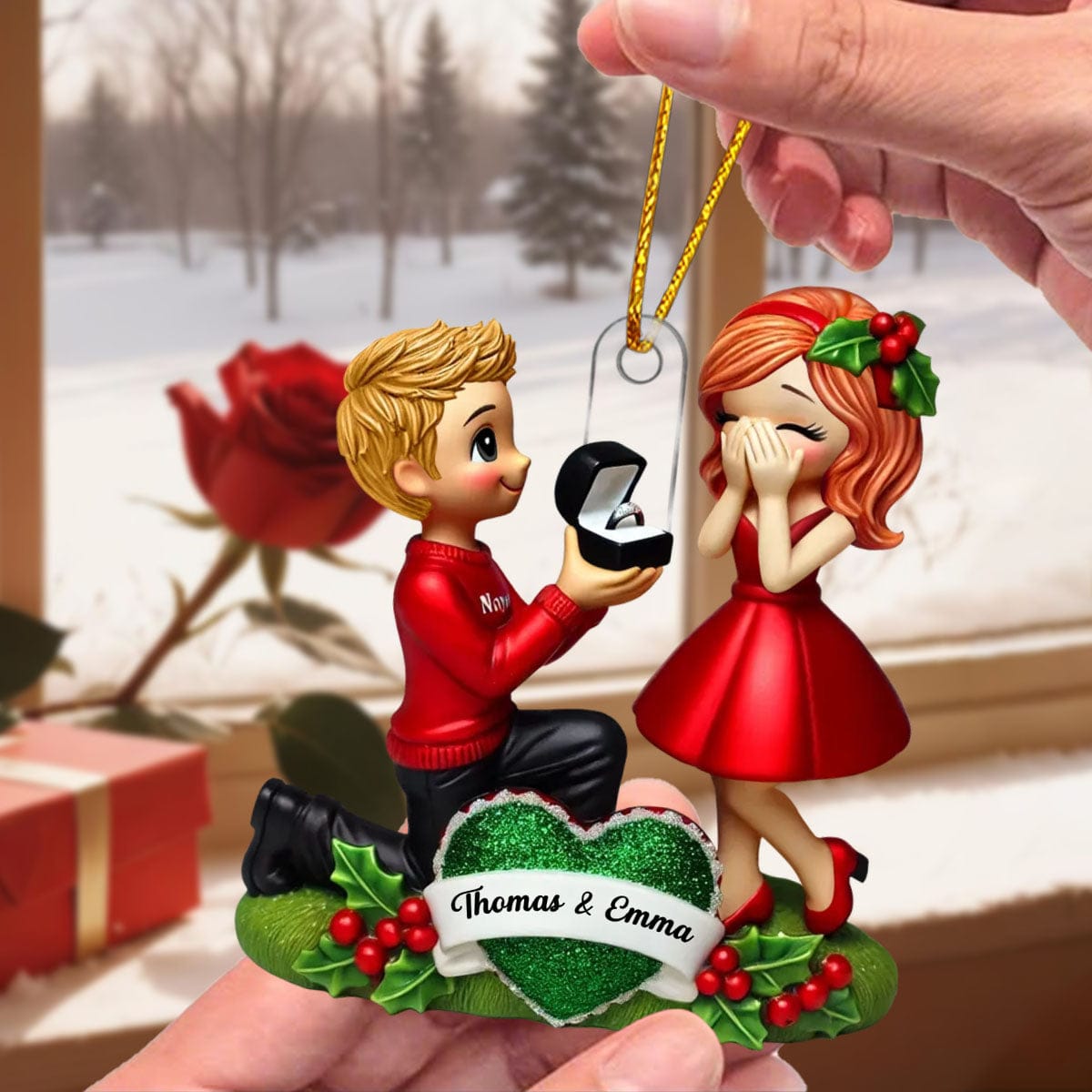 Marriage Proposal "She Said Yes!" - Personalized Acrylic Ornament, Just Engaged Gifts for Couples