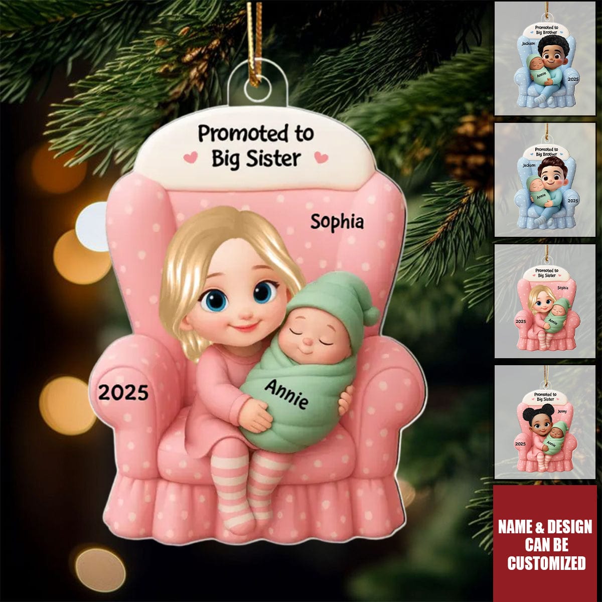 Big Brother, Big Sister And Baby - Personalized Acrylic Ornament, Baby Announcement Gift
