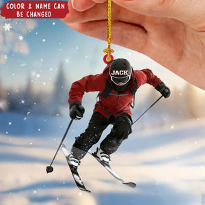 Personalized Skiing Christmas Acrylic Ornament,  Unique Winter Sports Holiday Xmas Decor for Snow Lovers