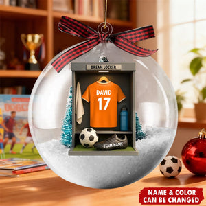 Soccer Jersey Dream Locker - Personalized Snow Globe Ornament - Christmas Gift for Sons, Grandsons, Boyfriends