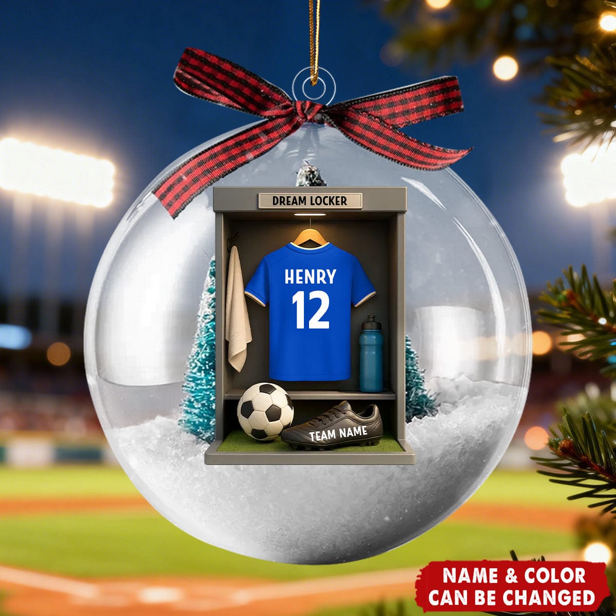 Soccer Jersey Dream Locker - Personalized Snow Globe Ornament - Christmas Gift for Sons, Grandsons, Boyfriends
