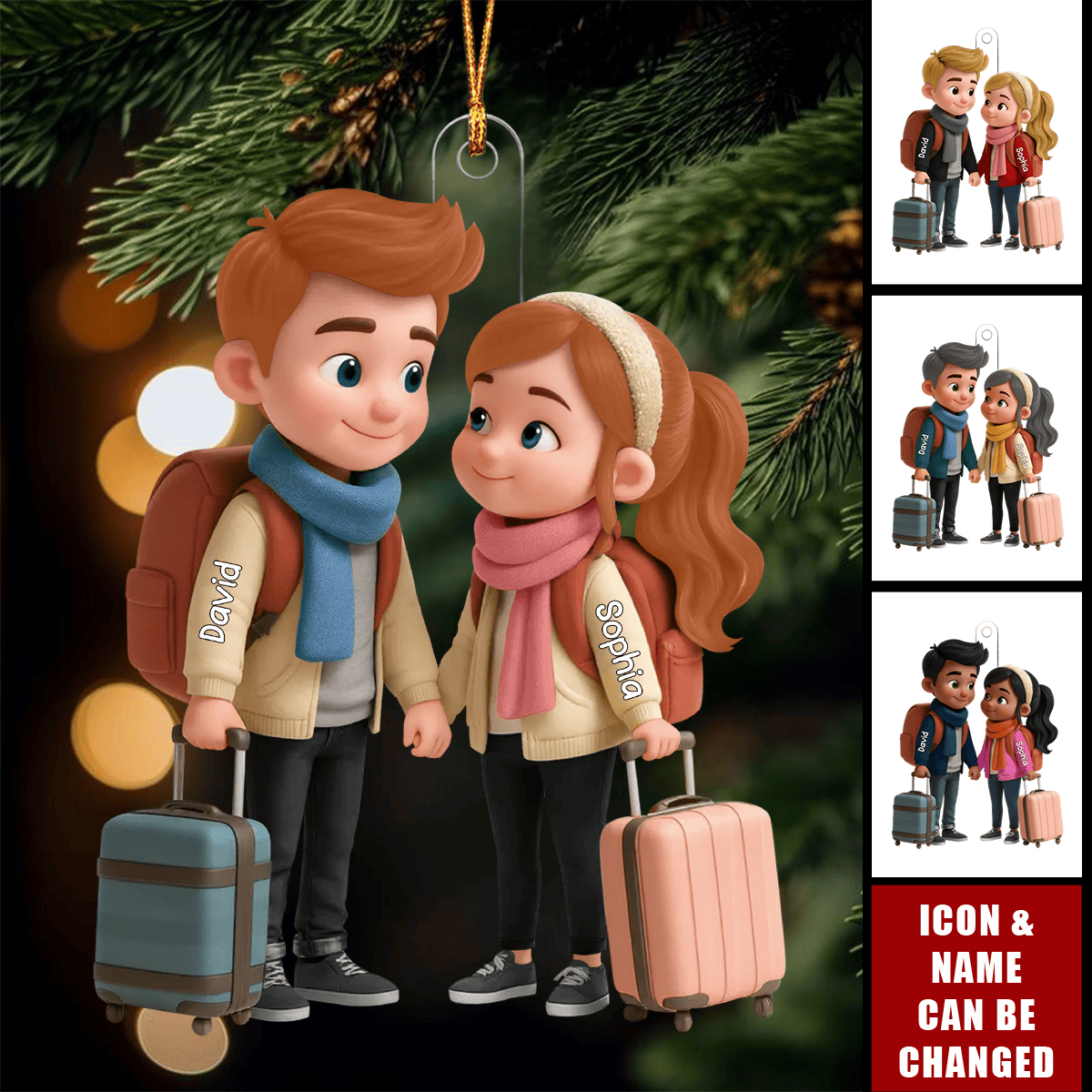 Travel Ornament For Adventure Couple - Personalized Acrylic Ornament