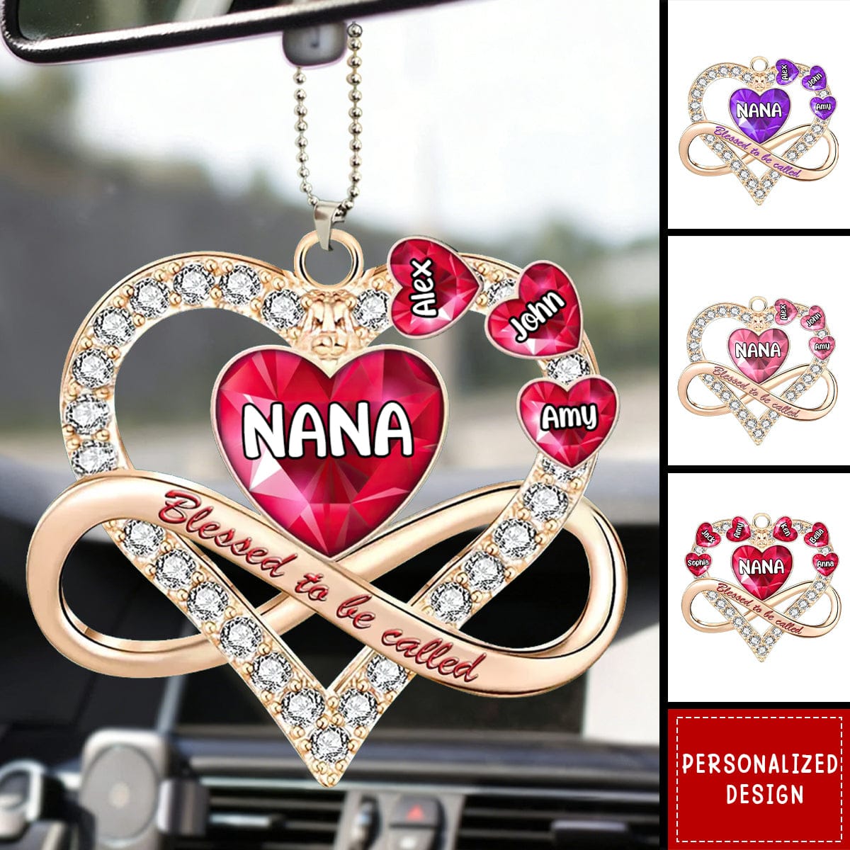 Blessed To Be Called Grandma Hearts - Personalized Acrylic Car Ornament, Gifts For Mom, Grandma, Mother's Day