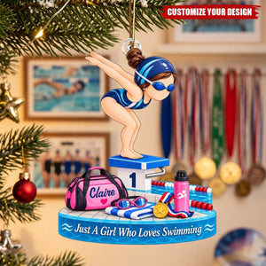 Personalized Swim Girl Acrylic Ornament, Gift for Swimmers & Daughters