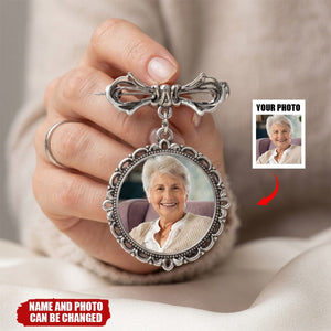 Keep Photo Close To Your Heart - Custom Memorial Photo Personalized Bow Pin - Wedding Gift For Groom, Bride
