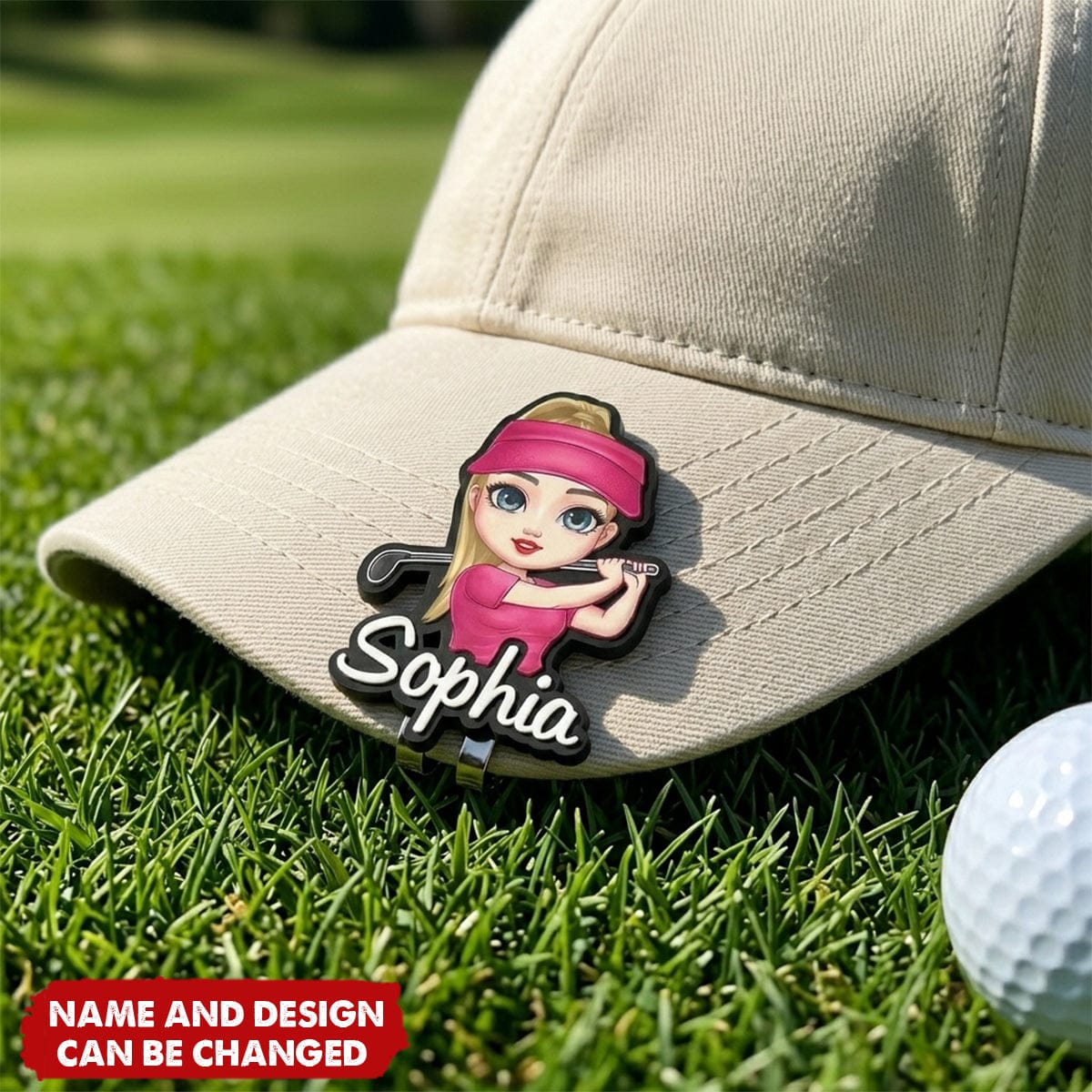 Golf Ball Marker with Magnetic Hat Clip - Personalized Cartoon Golf Character and Name,  Birthday Game Day Gift for Golf Players