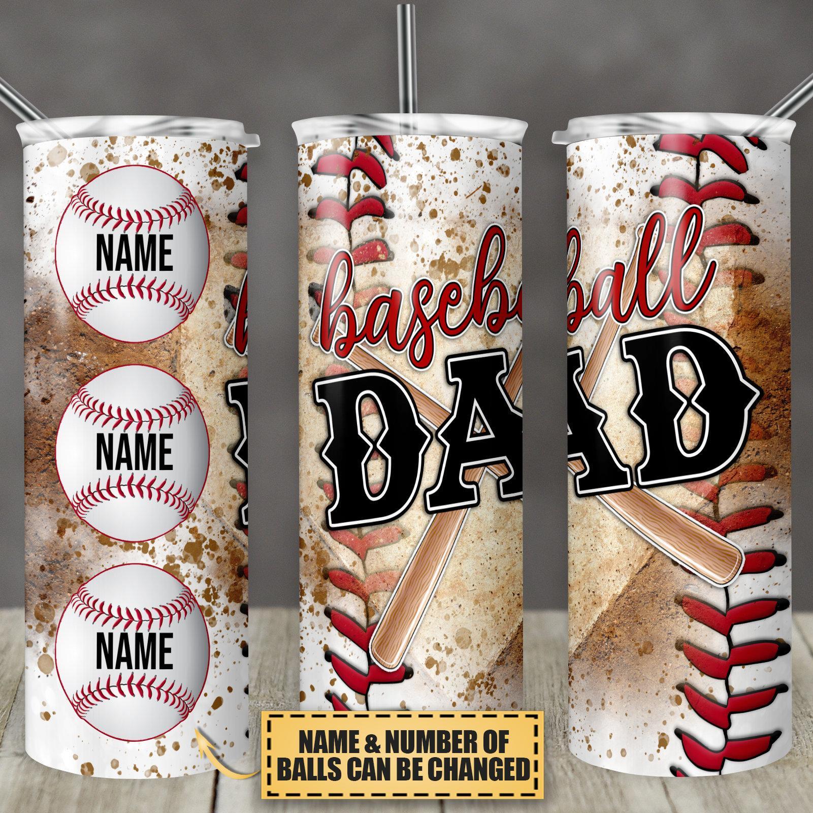 Baseball Dad Tumbler with Straw Personalize Names With Ball