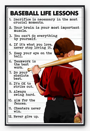 Personalized Motivational Baseball Life Lessons Poster for Baseball Lovers