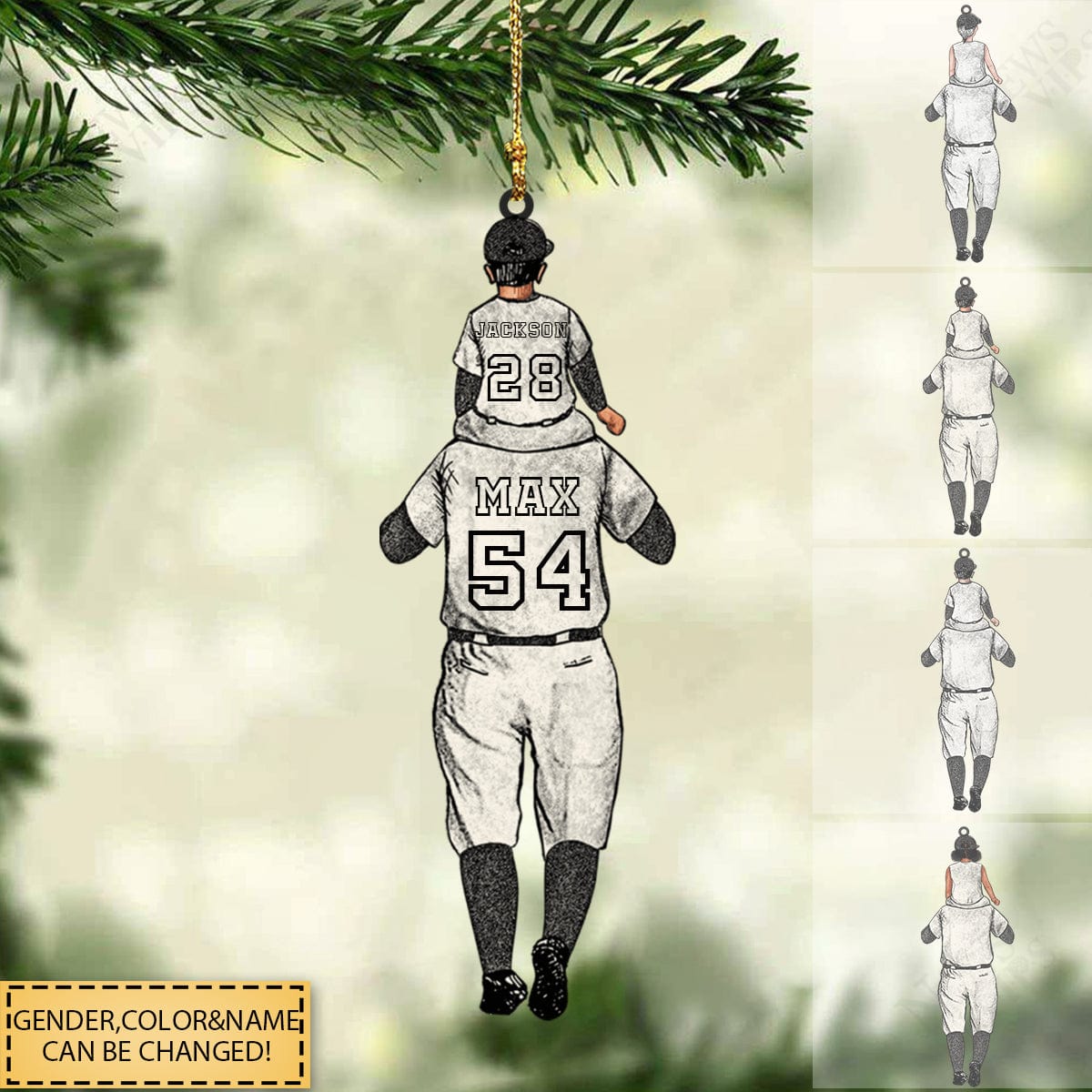 Personalized Kids and Dad Baseball Player Ornament