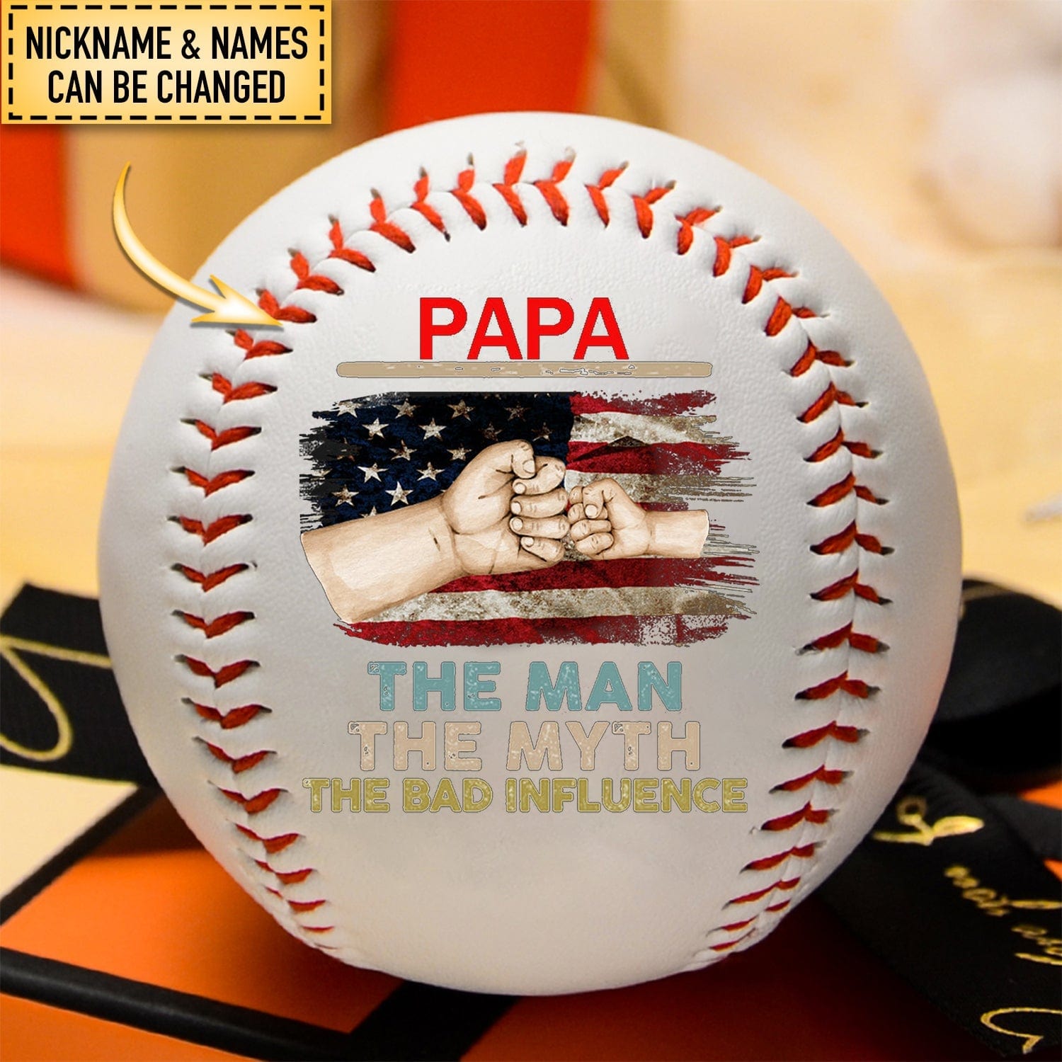 USA The Man The Myth The Bad Influence - Gift For Dad, Personalized Custom Baseball